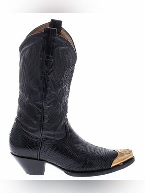 TONY LAMA Snake/Reptile(?) Black Boots Gold Horseshoe Toe Caps Size 6.5 GUC